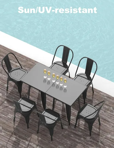 Miniatura 5 de Nazhura Silla de comedor de metal estilo rústico Tolix para cocina, comedor, cafetería, restaurante, bistró, patio, 18 pulgadas, apilable, Negro