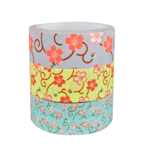 Miniatura 2 de Wrapables® Floral Bloom Mini Cinta adhesiva japonesa Washi (juego de 3), 6-10M L x 0.591 in W Floración floral