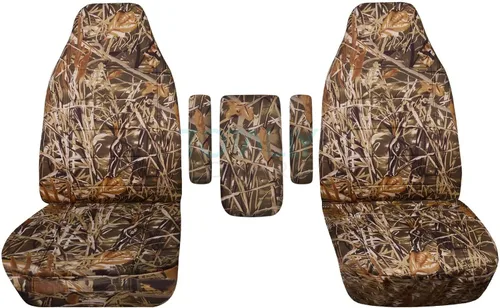 Miniatura 13 de Fundas para asientos y 3 fundas para reposabrazos de camiones Ford (Uno por asiento + Central) (16 impresiones, diseño de camuflaje), verde