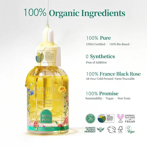 Miniatura 4 de Apuree Aceite de cutícula de base biológica de 1 onza: 100% puro Humedad profunda para cutículas dañadas Extracto de rosa negra Aceite