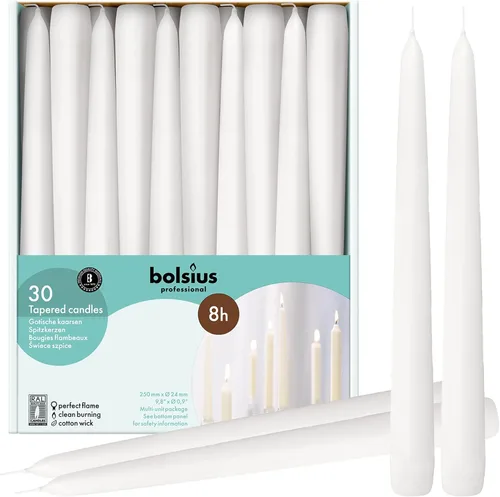 Miniatura 10 de BOLSIUS 60 velas cónicas blancas para el hogar, 10 pulgadas, calidad europea premium, 8 horas de tiempo de combustión, sin perfume, sin goteo y sin
