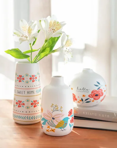 Miniatura 4 de Karma, Jarrones de cerámica blancos pequeños para decoración rústica del hogar, mini jarrones para decoración moderna de granja, sala de estar