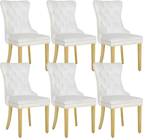 Miniatura 29 de Juego de 2 sillas de comedor de terciopelo, sillas de comedor modernas de lujo con patas de acero inoxidable doradas, sillas decorativas de cocina