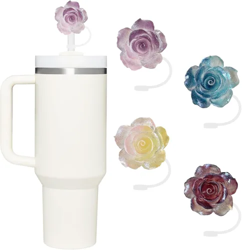 Miniatura 32 de Conjunto de accesorios para taza Stanley, incluye 2 piezas de cubierta de pajita de 0.4 pulgadas, 1 tapón antiderrame de silicona, 1 lindo encanto
