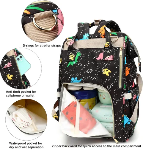 Miniatura 3 de Mochila de pañales de dinosaurio para niñas y niños, impermeable, grande, para mamá