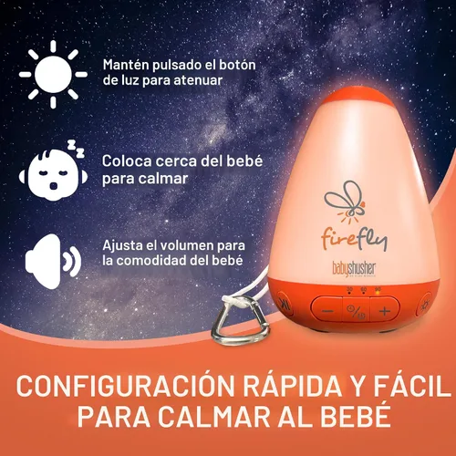 Miniatura 6 de Baby Shusher Firefly Calmante para Bebés que Lloran con Luz Nocturna - Máquina de Sonido de Ruido Blanco, Calmante para Bebés para Dormir, Artículos