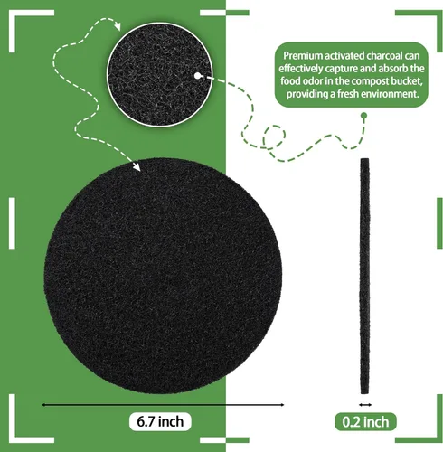Miniatura 7 de MyLifeUNIT Paquete de 16 filtros de carbón para compost de cocina, filtro de repuesto de cubo de abono (6.7 pulgadas)