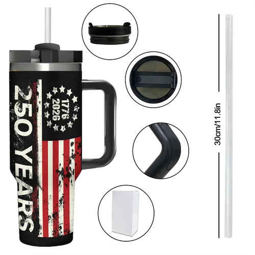 Miniatura 6 de 250 Years American Flag - Vaso aislado de acero inoxidable de 40 onzas (40.6 fl oz), taza de café patriótica con tapa a prueba de salpicaduras