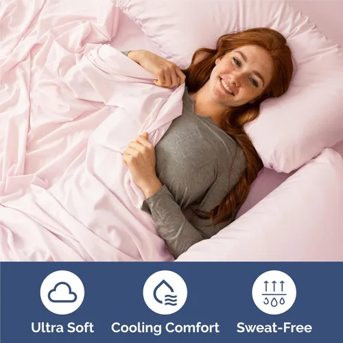 Miniatura 4 de Juego de sábanas tamaño King de 4 piezas, cómodo, transpirable y refrescante, ropa de cama de lujo de hotel para mujeres, hombres, niños, 30 - Rosa