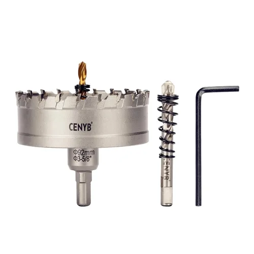 Miniatura 16 de 10 piezas (16-54 mm) Kit de sierra perforadora de carburo TCT para metales duros. Incluye 2 brocas de titanio, 1 broca piloto escalonada y 2 llaves