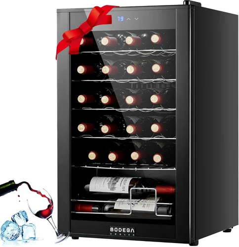 BODEGA COOLER - Enfriador de vino de 24 botellas para el hogar y la cocina, mini refrigerador para dormitorio, refrigerador de vino con control
