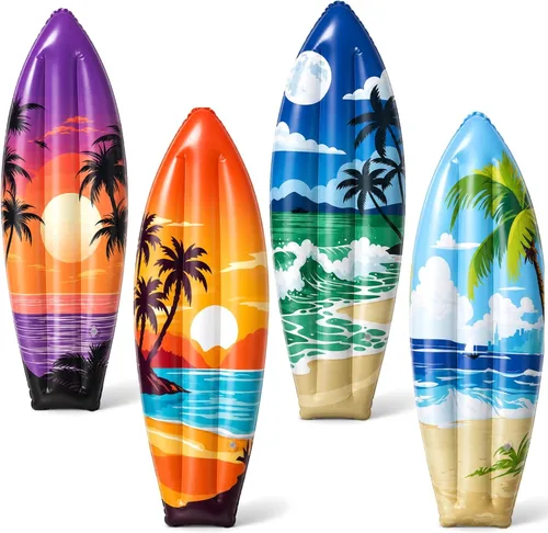 Miniatura 16 de JellyArch 4 tablas inflables de surf de 36 pulgadas divertidas inflables para piscina, decoraciones de fiesta hawaiana Luau para decoración de pared