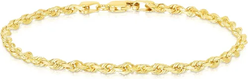 Miniatura 11 de Floreo 10k Yellow Gold or White Gold or Rose Gold 2.5mm Solid Rope Chain Diamond Cut Bracelet or Anklet