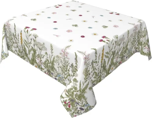 Miniatura 29 de BETGINY - Mantel cuadrado floral azul de 54 x 54 pulgadas, mantel decorativo de estilo chinoiserie con flores, tela rústica lavable para granja