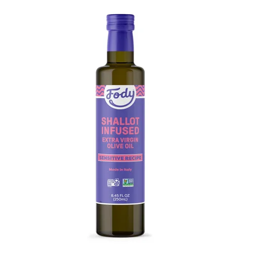 Fody Foods Aceite de Oliva Virgen Extra Vegano | Infusión de chalota de fabricación italiana | Certificado bajo FODMAP | Apto para tripas | Fibras