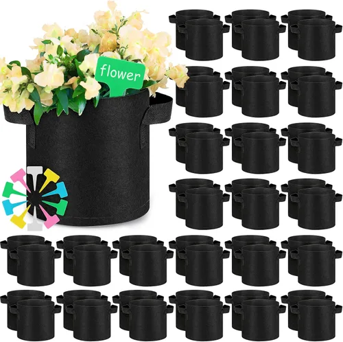 Miniatura 8 de Nuanchu 50 paquetes de bolsas de cultivo, macetas pequeñas de tela de aireación, bolsas de jardín no tejidas, macetas de cultivo con 50 etiquetas