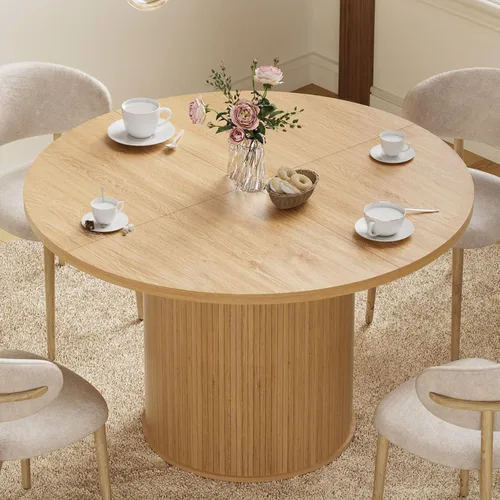 Miniatura 15 de HOMMPA Mesa de comedor redonda de 48 pulgadas para mesa de cocina de 4 a 6 pulgadas, mesa de comedor con base de tira de madera para cocina