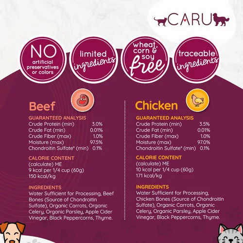 Miniatura 4 de Caru Caldo de hueso de pollo de corral libre para perros y gatos, humedece los alimentos secos o vierte sobre alimentos crudos liofilizados, sin