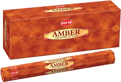 Hem Varitas de incienso ámbar – Paquete de 6 cajas (120 varillas en total, 9 pulgadas de largo) | Aroma natural enrollado a mano para meditación,