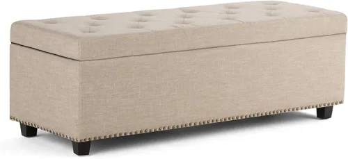 Miniatura 17 de Otomano rectangular de almacenamiento Simpli Home Hamilton, Madera, Gris pizarra Pizarra gris