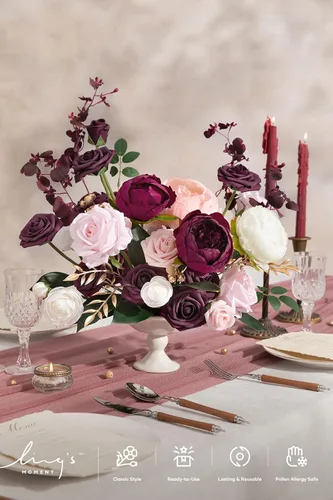 Miniatura 2 de Ling's moment Caja de flores falsas, tallos de vegetación artificiales sintéticos, rosas de espuma, peonías de seda, ranúnculo, flor fábica
