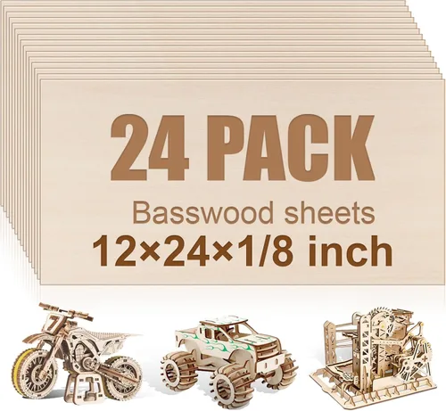 Miniatura 12 de Paquete de 20 hojas de tilo de 16 x 16 x 1/8 pulgadas, madera de tilo de 0.118 in para corte y grabado láser, tablero fino de madera contrachapada