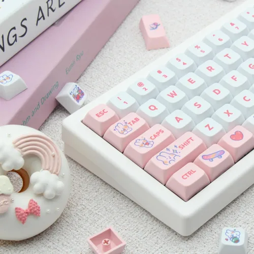 Miniatura 2 de Animal Rabbit - Lindas teclas de conejo personalizadas para teclado mecánico, 130 teclas de sublimación de tinte PBT (conejo rosa)