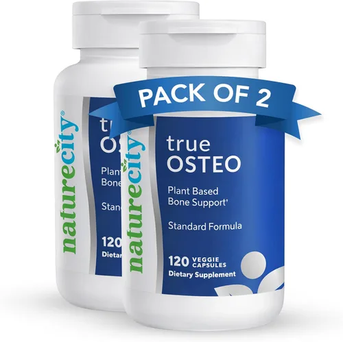NatureCity True-Osteo Suplemento a base de plantas para la fuerza ósea | AlgaeCal Calcio y magnesio, vitamina D3 a base de plantas, vitamina K2,