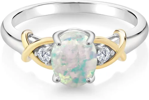 Miniatura 3 de Anillo de compromiso de oro amarillo de 10 quilates y plata 925 con piedra natal y diamantes cultivados en laboratorio para mujer, ovalado de 0.315