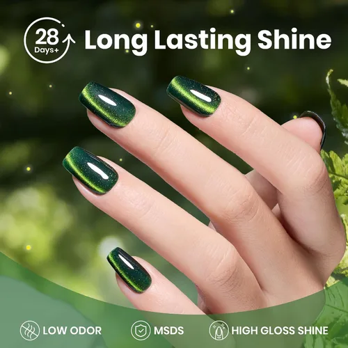 Miniatura 4 de Beetles Forest Flame - Esmalte de uñas de gel verde ojo de gato, 0.5 onzas líquidas, esmalte de gel verde ojo de gato con purpurina magnética H
