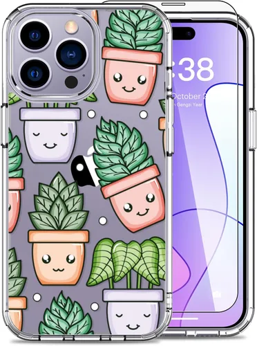 Miniatura 12 de LUHOURI Funda para iPhone 15 Pro con protector de pantalla, acrílico transparente Funda protectora de carga inalámbrica, ajuste delgado, diseños