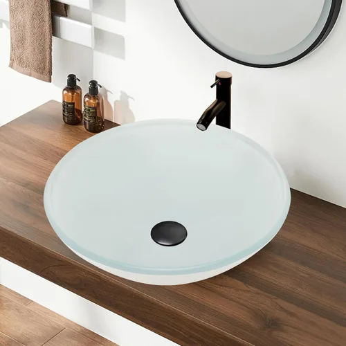 Miniatura 11 de Lavabo de Recipiente 16.5" Lavabos de Baño Vidrio Templado Verde Lavabo de Arte Cuenco Redondo con Combo de Grifo Verde, Lavabo de Encimera