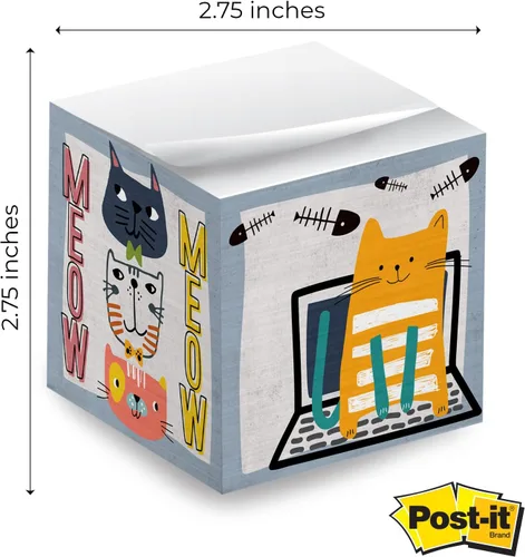 Miniatura 3 de Whimsical Cats - Cubo de notas adhesivas para gatos, 600 hojas, bloque de notas de 2.75 pulgadas impreso en 4 lados, diseño felino diferente en cada