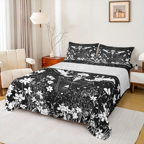 Miniatura 20 de Erosebridal Juego de sábanas tamaño individual con estampado de luna, diseño de flores de loto, color morado degradado, juego de sábanas orientales