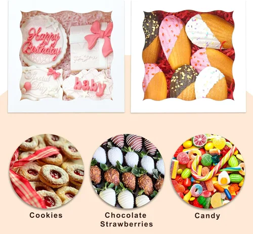 Miniatura 5 de XINHPKGG Paquete de 20 Cajas para Galletas de 6x6x3 Pulgadas Cajas de Panadería con Ventana Caja de Dulces Caja de Postres para Macarrones Mini