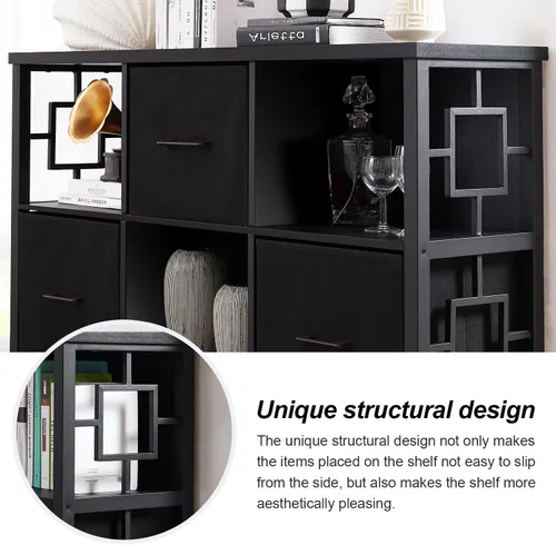Miniatura 4 de HOMISSUE Estantería organizadora de almacenamiento de 6 cubos, estantería corta rústica con 3 contenedores de almacenamiento, estantería horizontal