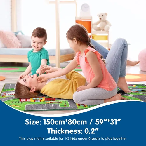 Miniatura 2 de Booooom Jackson Alfombras de coche para niños, autos de juguete de 31 x 59 pulgadas, colorido juego de simulación de ciudad divertida, alfombra