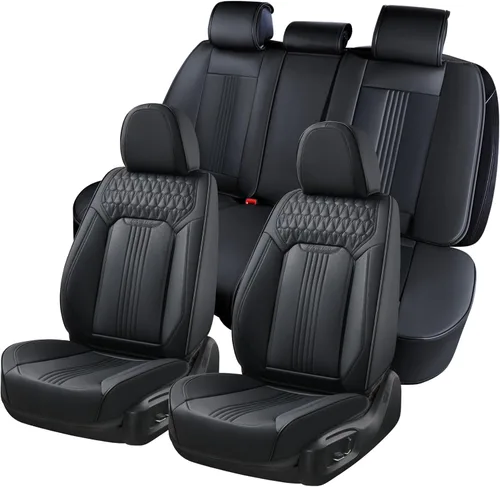 Miniatura 59 de Coverado Juego completo de fundas de asiento de automóvil negras de cuero, impermeables, delanteras y traseras, accesorios de auto, de ajuste Negro