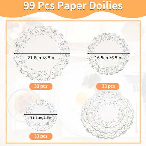 Miniatura 2 de Svalor Tapetes de papel de encaje de varios tamaños, tapetes de 4.5 pulgadas, 6.5 pulgadas y 8.5 pulgadas para alimentos, 99 piezas de tapetes