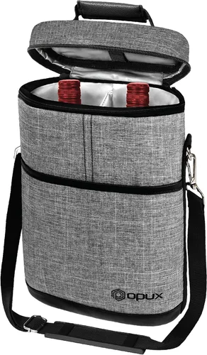 Miniatura 16 de opux - Bolsa de transporte para 2 botellas de vino, bolsa aislada y a prueba de fugas para vino, bolsa de vino para viajes, ideal para picnic, BYOB