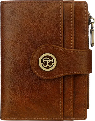 Miniatura 13 de Billetera de cuero para mujeres, billetera pequeña con bloqueo RFID para mujeres, billetera compacta de dos pliegues con tarjetero, ventana