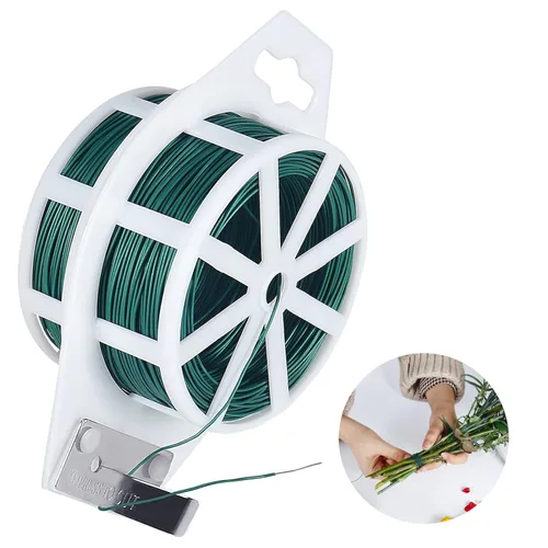 Alambre floral, alambre flexible para manualidades de 110 yardas para corona, calibre 22, suministros de floristería verde con cortador integrado