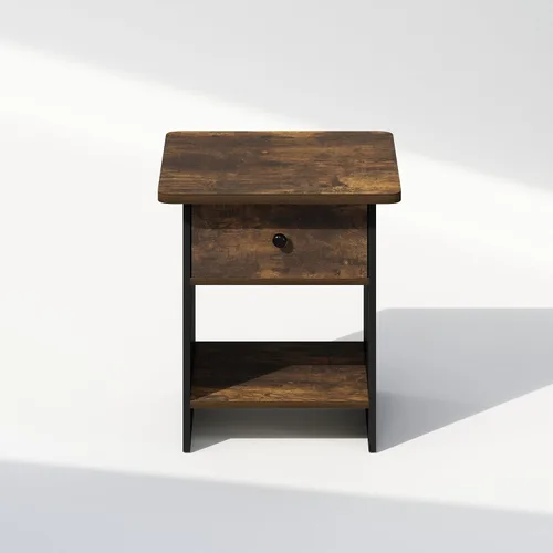 Miniatura 5 de Furinno TIDUR - Mesita de noche cuadrada de esquina redonda con compartimento de almacenamiento, mesa de noche, mesa auxiliar, mesa auxiliar