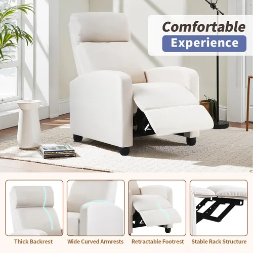 Miniatura 5 de PayLessHere Silla Reclinable Individual Sofá Reclinable Asiento de Cine en Casa con Soporte Lumbar y Respaldo Acolchado para Sala de Estar