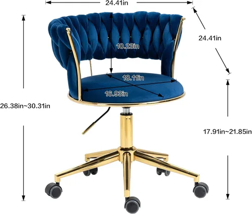 Miniatura 2 de NIOIIKIT Silla de Escritorio de Terciopelo con Respaldo Tejido a Mano, Silla Giratoria de 360° y Altura Ajustable, Silla de Maquillaje, Sillas