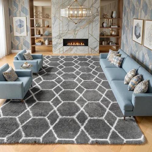 Miniatura 56 de ONASAR - Alfombras de 6 x 9 pies para sala de estar y dormitorio, alfombra grande lavable, esponjosa, gris y negra, alfombra de pelo largo suave