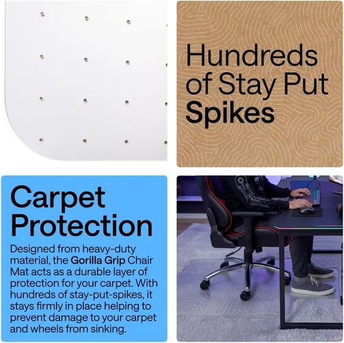 Miniatura 3 de GORILLA GRIP Tapete antideslizante para silla de oficina para suelos de alfombra, deslizamiento suave de 36 x 48 pulgadas debajo del escritorio