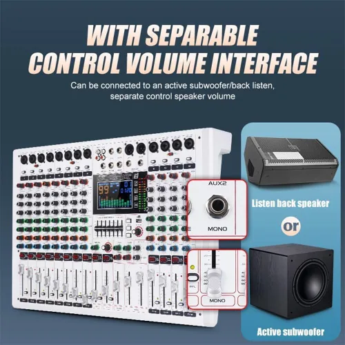 Miniatura 8 de GF8PRO - Consola de DJ profesional de 8 canales, con ecualizador de 7 etapas, 99 efectos de reverberación, pantalla LCD a color, función de silencio