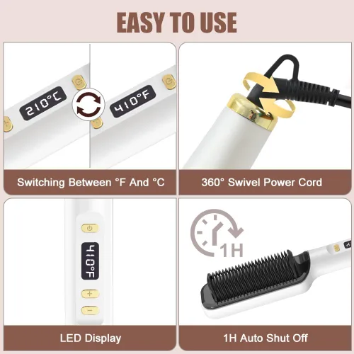 Miniatura 7 de Swagon Cepillo alisador de cabello aniónico, peine alisador de cabello de iones negativos, peine de anillo de cepillo caliente con pantalla LED