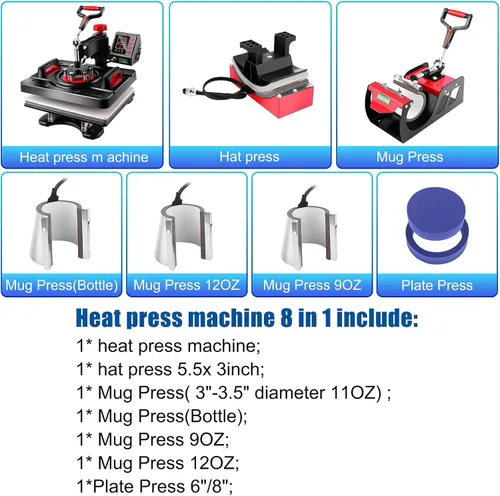 Miniatura 3 de AKEYDIY - Prensa de calor profesional 8 en 1, máquina de sublimación de 12" X 15", máquina de presión para camisas, con oscilación de 360° - Prensa